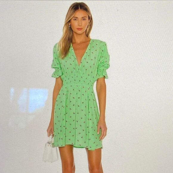 Faithfull The Brand Dress”Manhattan “ Spearmint Pink Roses Mini Nwot 4 - Picture 1 of 8